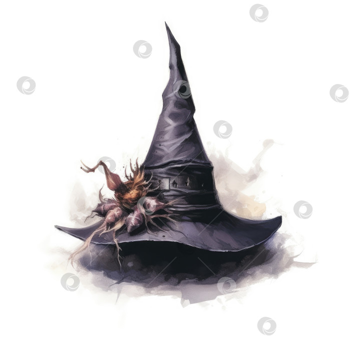Скачать Акварельная иллюстрация шляпы ведьмы на изолированном белом фоне для Хэллоуина фотосток Ozero