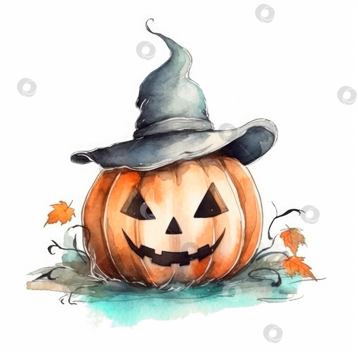Скачать Тыквенный Джек о фонаре Хэллоуин акварельная иллюстрация фотосток Ozero