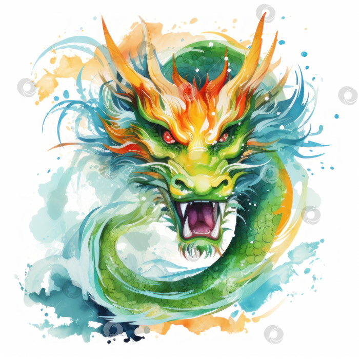 Скачать акварельный китайский дракон на белом фоне фотосток Ozero