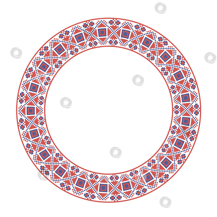 Скачать Круглая рамка с цветочной народной вышивкой фотосток Ozero