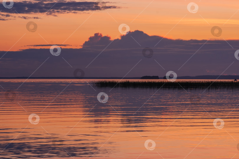 Скачать природный ландшафт, белая ночь над широким северным озером фотосток Ozero