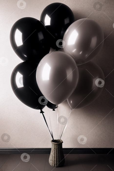 Скачать Связка серых воздушных шаров в бетонной комнате фотосток Ozero