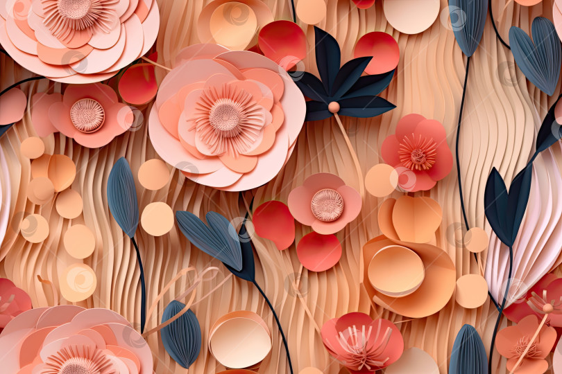 Скачать Абстрактный цветочный фон из абрикосовых бумажных цветов Generative AI. фотосток Ozero