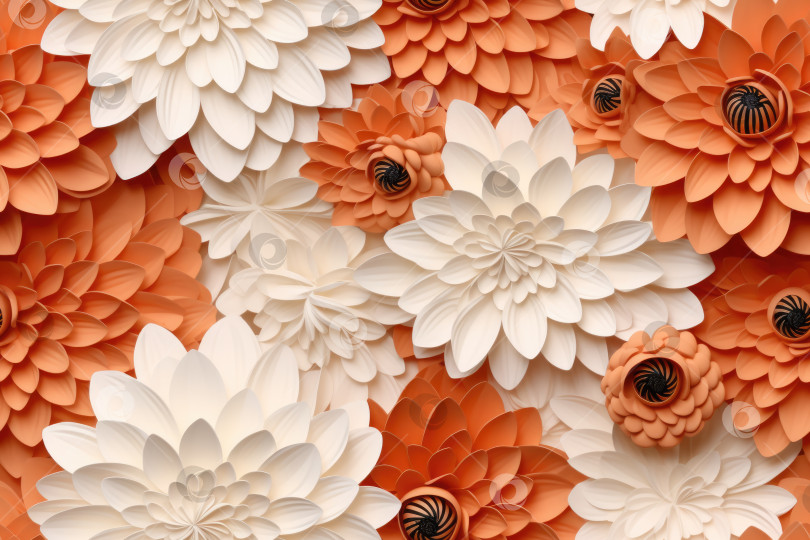 Скачать Абстрактный цветочный фон из абрикосовых бумажных цветов Generative AI. фотосток Ozero