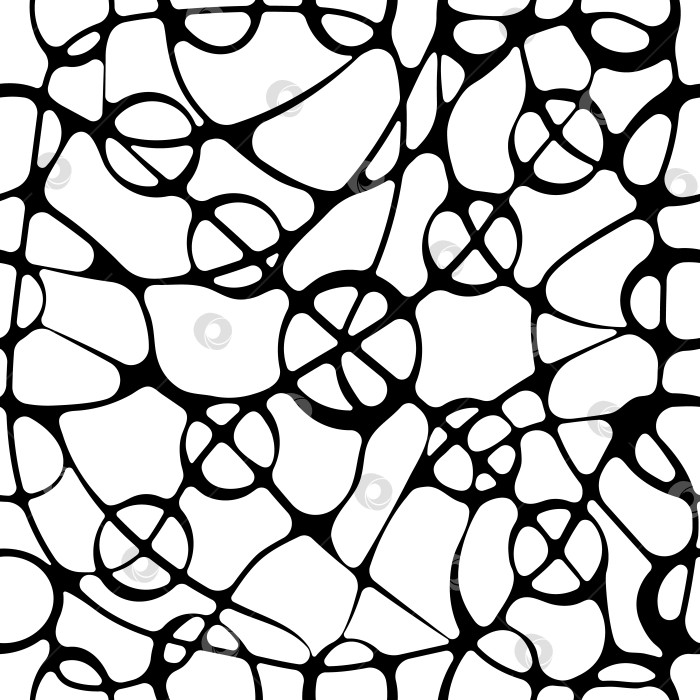 Скачать Бесшовный узор, черные плавные линии и круги на прозрачном фоне, нейрографический узор фотосток Ozero