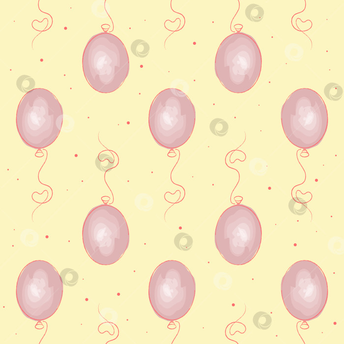 Скачать Бесшовный узор из розовых воздушных шаров, нарисованный акварельной кистью фотосток Ozero