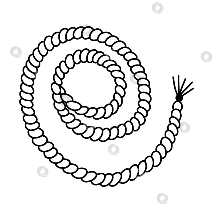 Скачать Симпатичный рисунок из веревки с нарисованным от руки контуром. Простой рисунок из круглой нитки или бордюра из ниток. Круглый морской крученый джут. Векторный джутовый или конопляный витой шнур, изолированный на белом фоне. фотосток Ozero