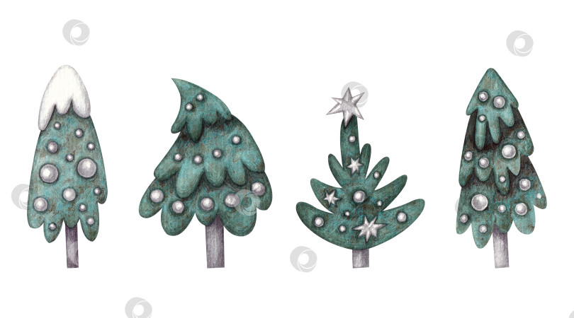Скачать Набор с милыми рождественскими елками с серыми украшениями. фотосток Ozero