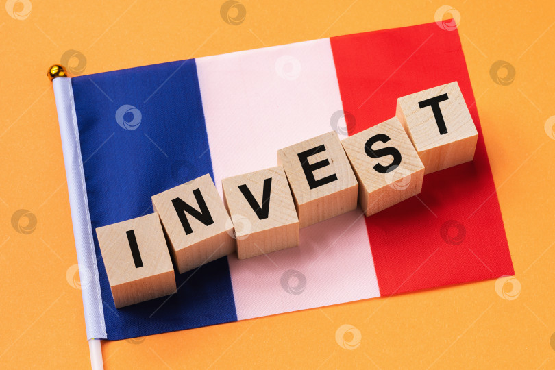 Скачать Деревянные кубики с текстом и флагом на цветном фоне, концепция на тему инвестиций из Франции фотосток Ozero