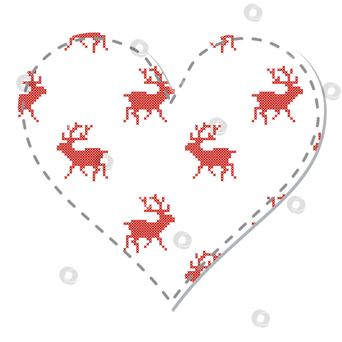 Скачать Сердце в стиле пэчворк с рождественским оленем, вышитым крестиком фотосток Ozero