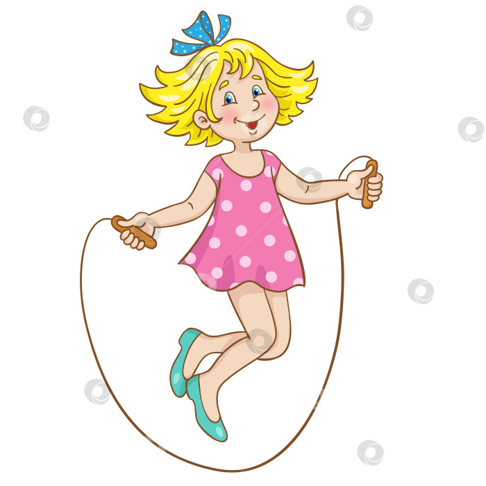 Скачать Милая забавная девочка прыгает через скакалку. фотосток Ozero