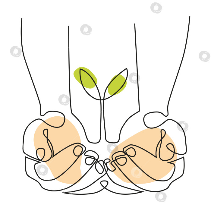Скачать Нарисуйте руки, держащие росток с листьями фотосток Ozero
