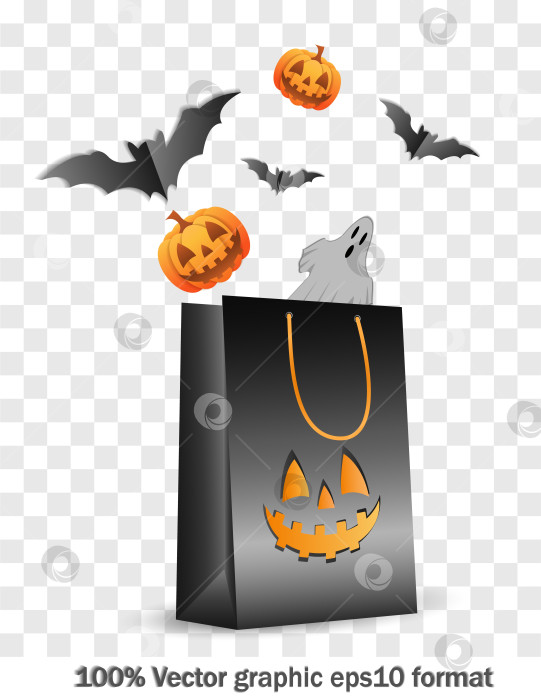 Скачать подарочный пакет для покупок, концепция распродаж на Хэллоуин, летучие мыши и тыквенные фонарики, шоппинг, реклама товара фотосток Ozero