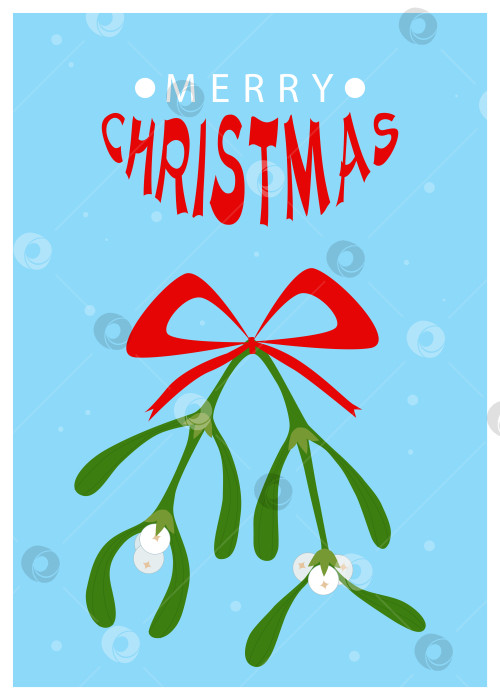 Скачать Рождественская открытка с надписью "Счастливого Рождества" и веточкой омелы фотосток Ozero