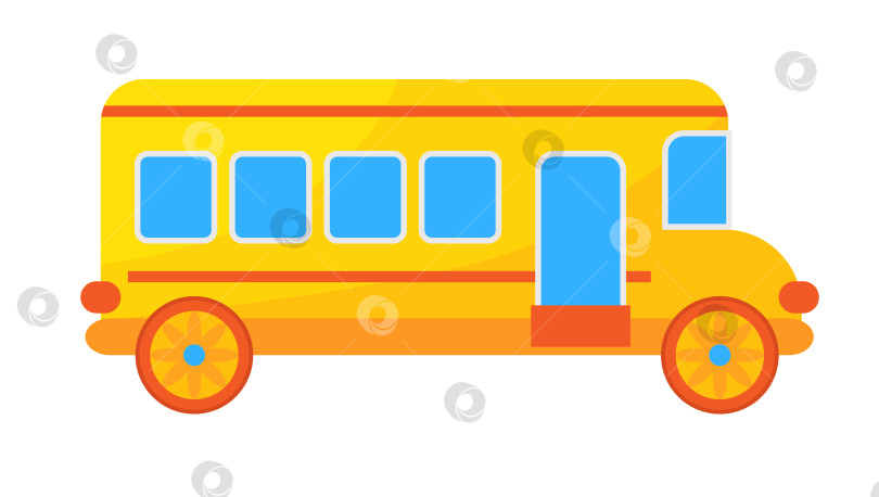 Скачать Ярко-желтый школьный автобус на белом фоне с цветочными колесами фотосток Ozero