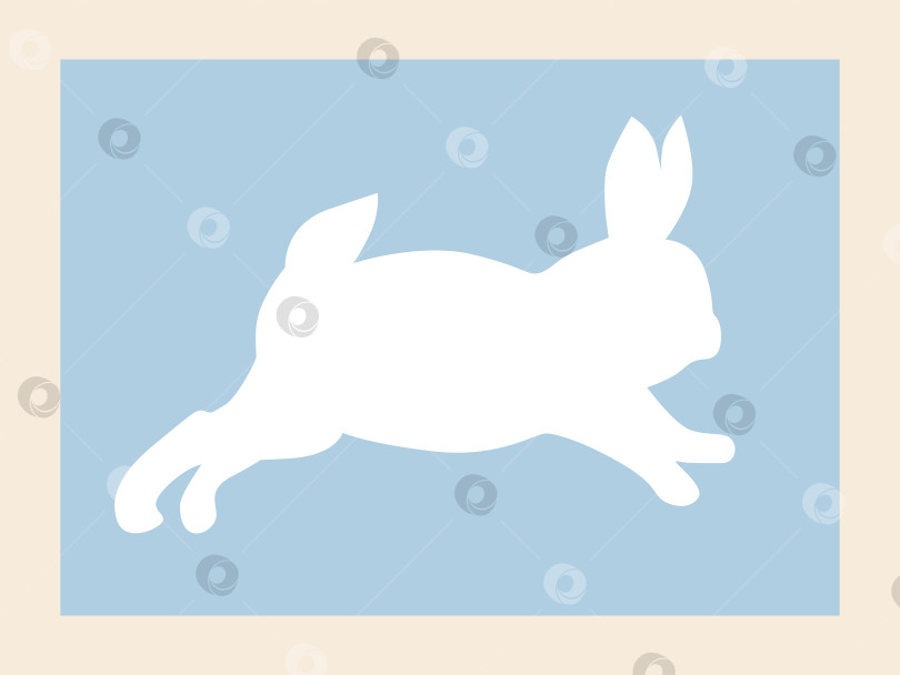 Скачать Силуэт белого зайца на синем фоне, минималистичная графическая иллюстрация фотосток Ozero