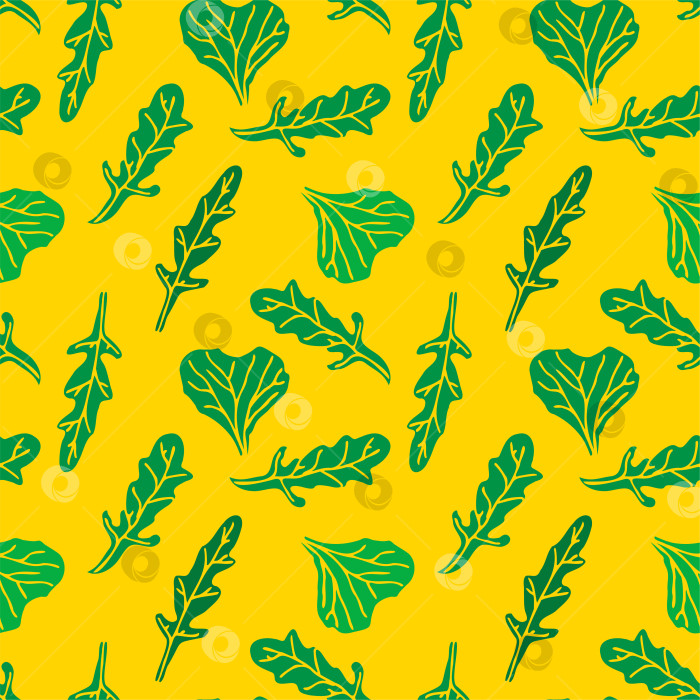 Скачать Бесшовный узор с зелеными листьями на желтом фоне фотосток Ozero