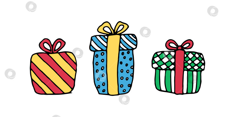 Скачать Набор разноцветных подарочных коробок - подарки на день рождения или Новый год фотосток Ozero