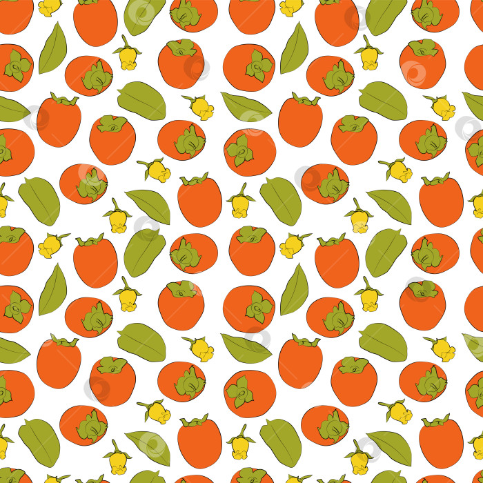 Скачать Набор бесшовных узоров из хурмы, листьев, фруктов и цветов, 1000х1000 пикселей. Векторная графика фотосток Ozero