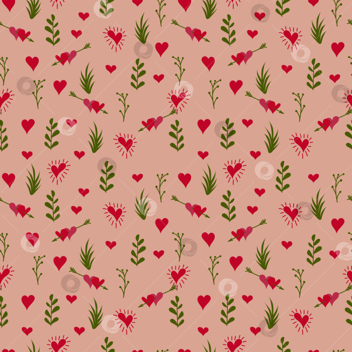 Скачать Набор бесшовных узоров ко Дню Святого Валентина размером 1000 на 1000 пикселей с сердечками и цветами. Векторная графика фотосток Ozero