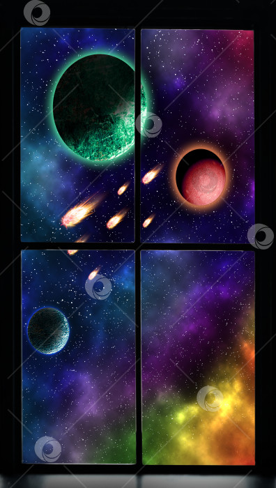 Скачать планеты, звезды и галактики в открытом космосе демонстрируют красоту освоения космоса. Вид из окна фотосток Ozero