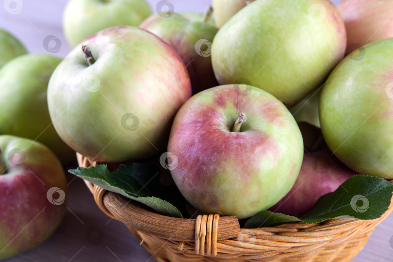 Скачать свежие яблоки в корзине на сером деревянном фоне фотосток Ozero