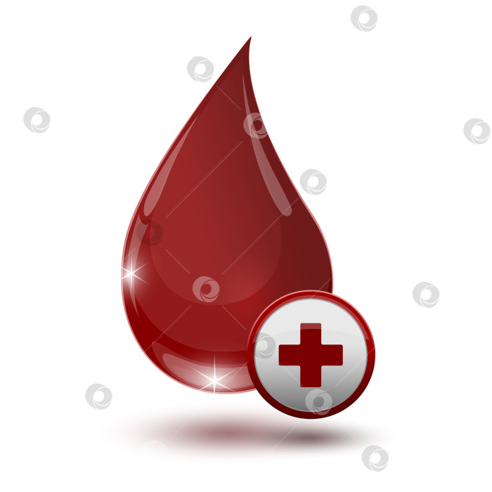 Скачать большая блестящая красная капля крови с медицинским знаком фотосток Ozero