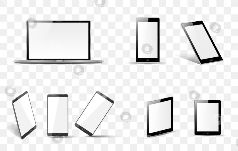 Скачать набор смартфонов, планшетов и ноутбуков с пустой экранной заставкой, изолированной на белом фоне. реалистичный и детализированный макет устройства. стоковая векторная иллюстрация фотосток Ozero