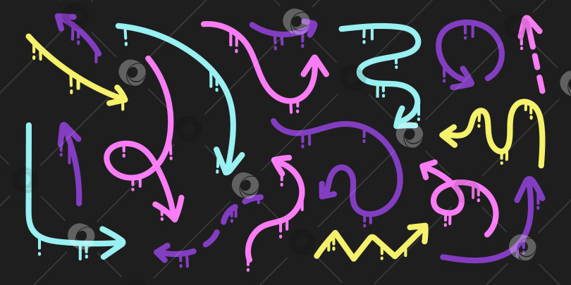 Скачать Векторный набор разноцветных стрелок, сделанных из аэрозольной краски на черном фоне. фотосток Ozero