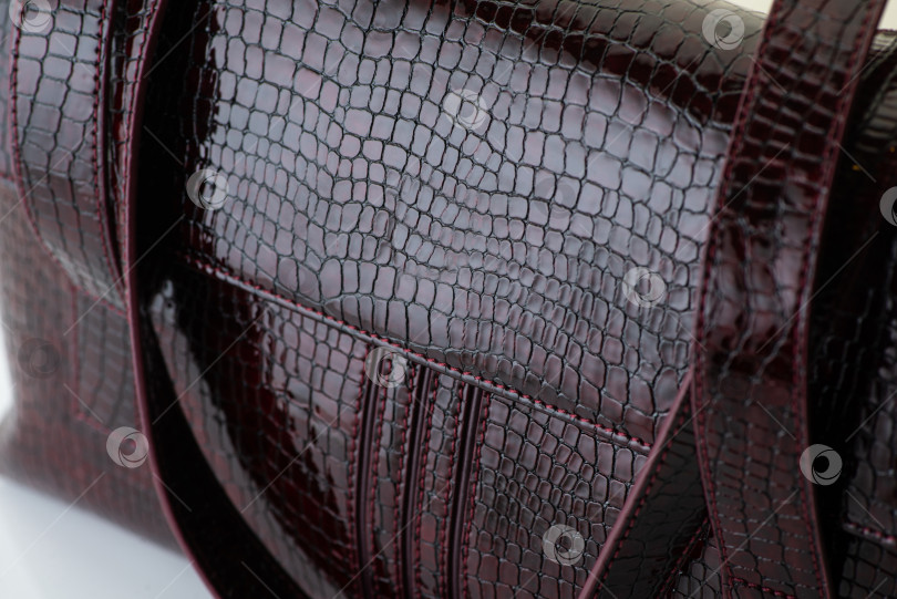 Скачать Крупный план модной коричневой женской сумки из крокодиловой кожи фотосток Ozero