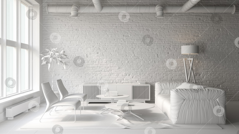 Скачать Интерьер современной гостиной с 3D-рендерингом фотосток Ozero