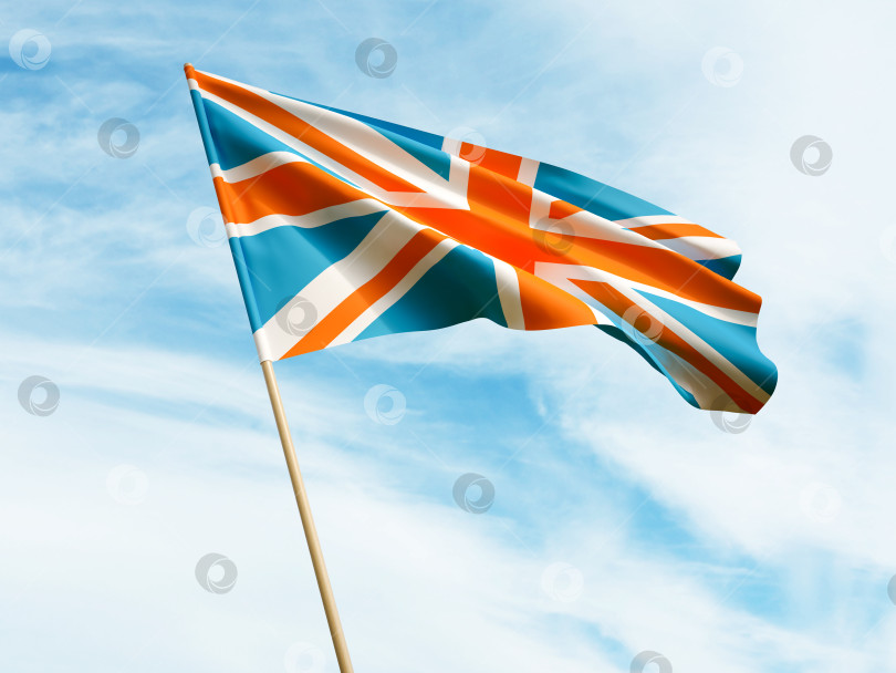 Скачать Развевающийся флаг Великобритании на фоне неба 3D иллюстрация фотосток Ozero