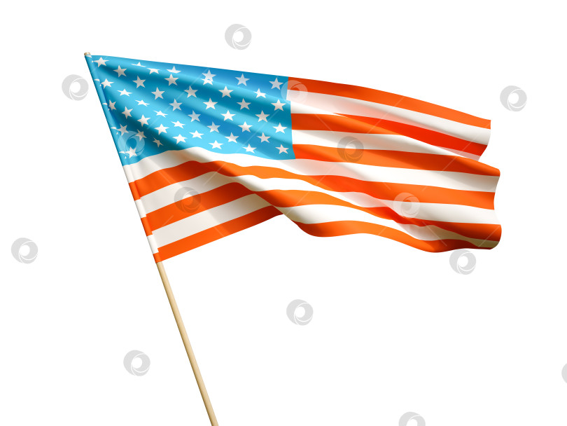Скачать Развевающийся флаг США на белом фоне 3D иллюстрация фотосток Ozero