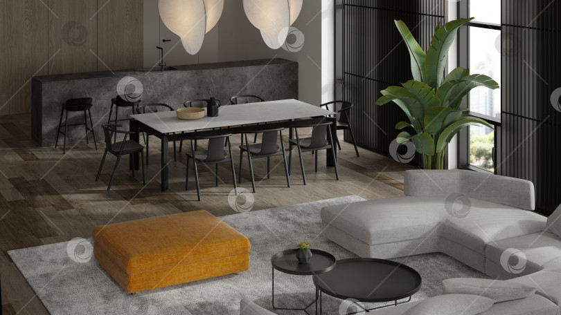 Скачать Минималистский интерьер современной гостиной с 3D-рендерингом фотосток Ozero