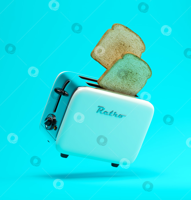 Скачать Летающий тостер на синем фоне 3d иллюстрация фотосток Ozero
