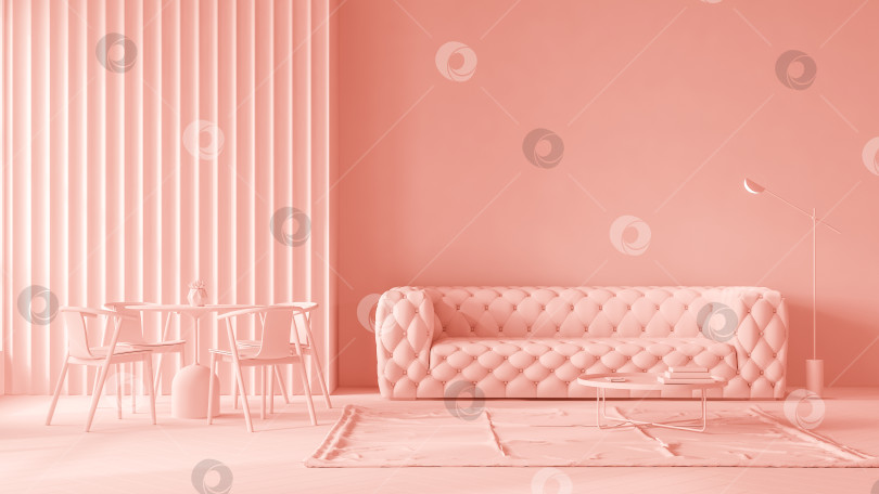 Скачать Монохромный плоский розовый интерьер современной гостиной с 3D-рендерингом фотосток Ozero