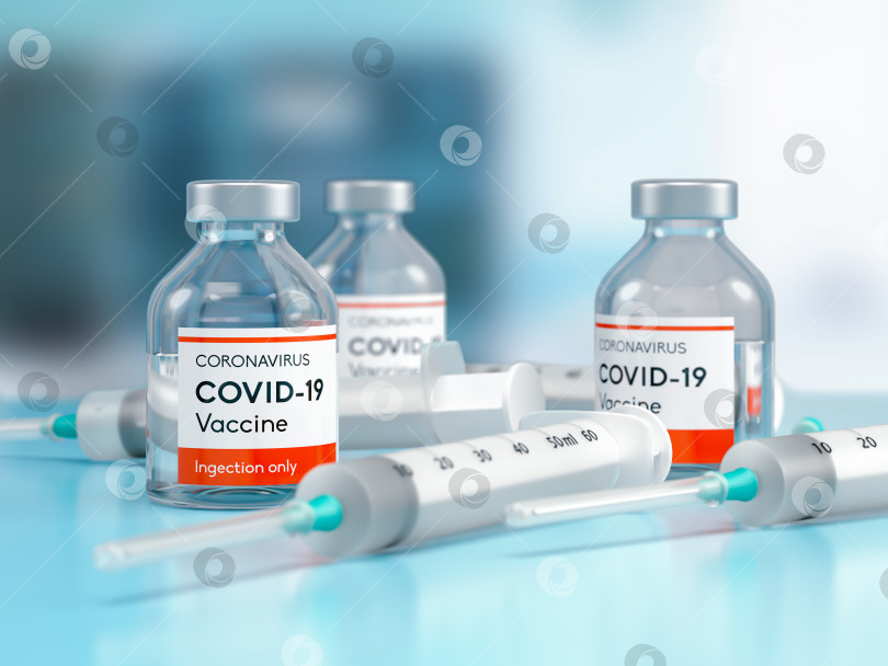 Скачать Флакон с медицинской вакциной от коронавируса Covid-19 в исследовательской медицинской лаборатории. 3D-иллюстрация фотосток Ozero