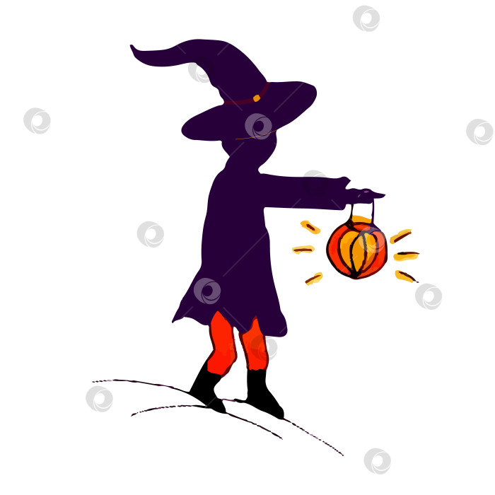 Скачать Ведьма с фонарем в руке. Магическая, оккультная изолированная векторная иллюстрация. Значок каракуля на Хэллоуин. фотосток Ozero