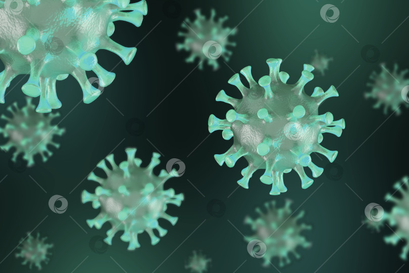 Скачать Коронавирус 2019-nCoV вирус под микроскопом крупным планом. 3d-рендеринг. фотосток Ozero