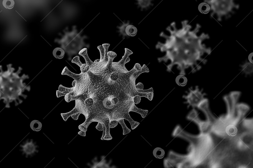 Скачать Коронавирус 2019-nCoV вирус под микроскопом крупным планом. 3d-рендеринг. фотосток Ozero