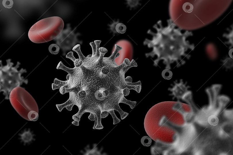 Скачать Коронавирус 2019-nCoV вирус под микроскопом крупным планом. 3d-рендеринг. фотосток Ozero