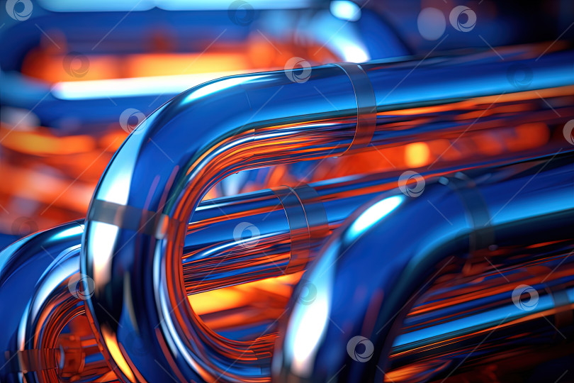 Скачать Абстрактная композиция из хромированных труб. Промышленный тематический фон с блестящими металлическими соединенными трубами. Сгенерированный искусственный интеллект. фотосток Ozero