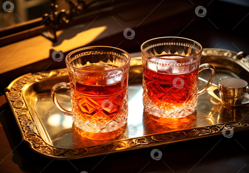 Скачать Два стакана турецкого чая. Избирательный фокус. Созданный искусственный интеллект. фотосток Ozero