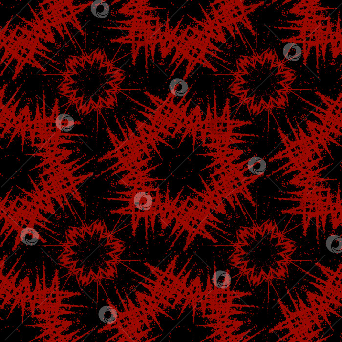 Скачать Бесшовный узор из красных мандал на черном фоне. Нарисованный от руки узор. Дизайн шаблона, ткани, текстиля, обоев, фона. фотосток Ozero