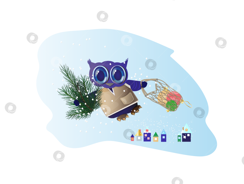 Скачать Сова спешит украсить рождественскую елку. Для веб-сайтов, презентаций, поздравлений, приглашений, открыток, в качестве печати. фотосток Ozero