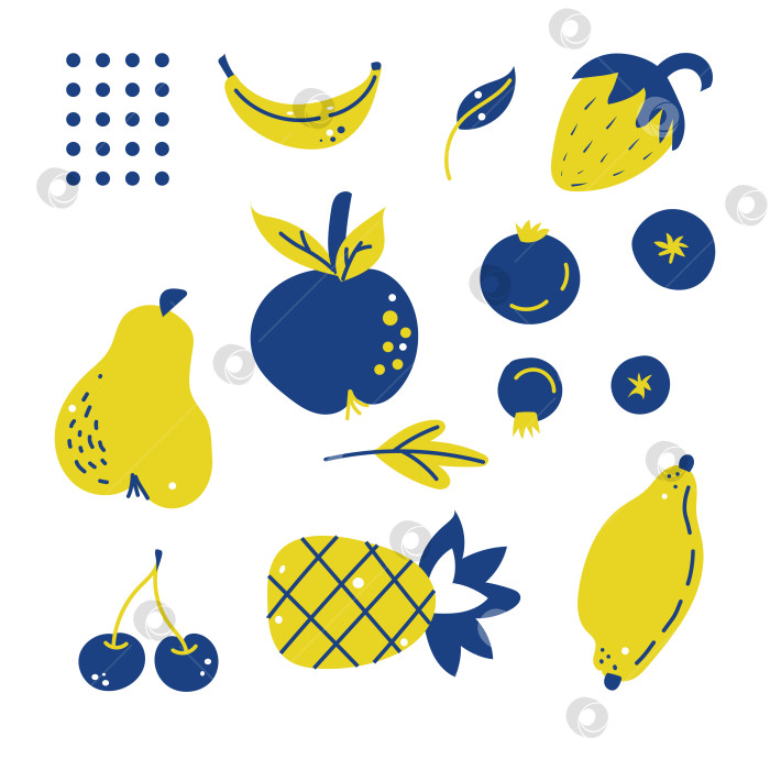 Скачать желто-голубой набор с фруктами и ягодами фотосток Ozero