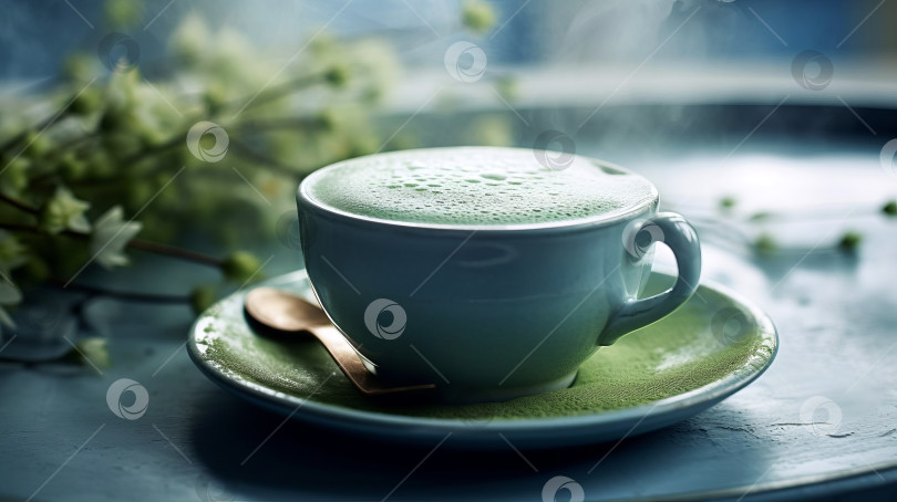Скачать Кофе Матча в фарфоровой чашке. Созданный искусственный интеллект. фотосток Ozero
