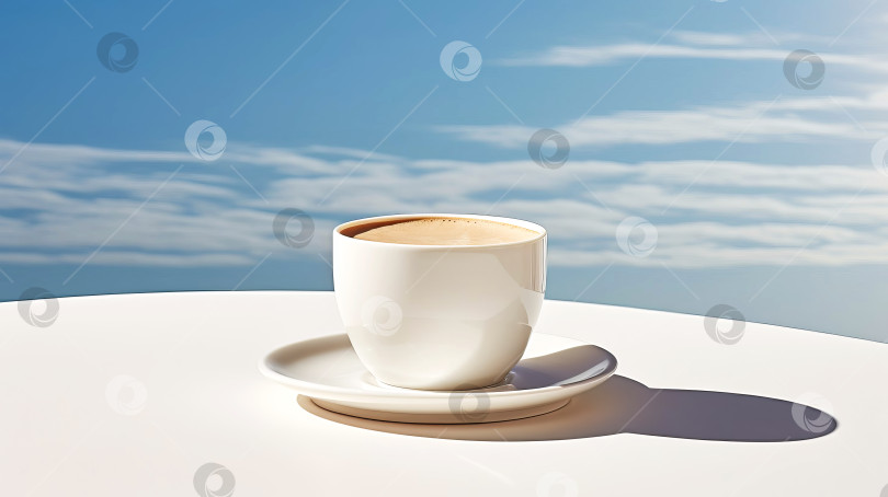 Скачать Фарфоровая чашка кофе в лучах солнца. Созданный искусственным интеллектом фотосток Ozero