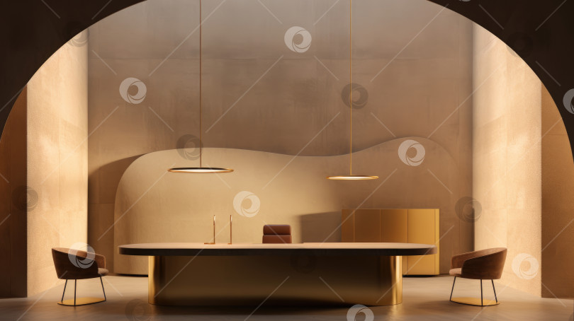 Скачать Современный дизайн интерьера приемной с удобной мебелью и уютной атмосферой. Созданный искусственный интеллект. фотосток Ozero
