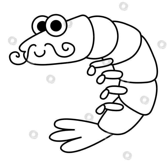 Скачать Мультяшная забавная каракулевая креветка с усами, персонаж. Шаблон для логотипа, иконки, элемента дизайна. фотосток Ozero